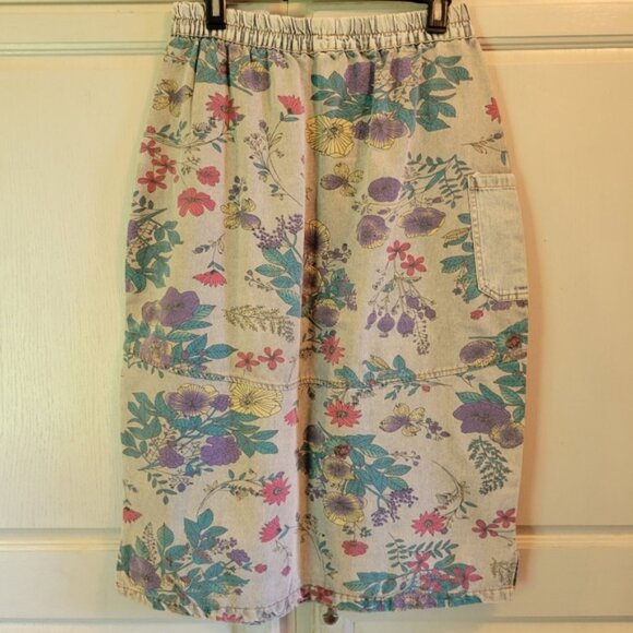 Floral Denim Midi Skirt - Picture 2 of 4